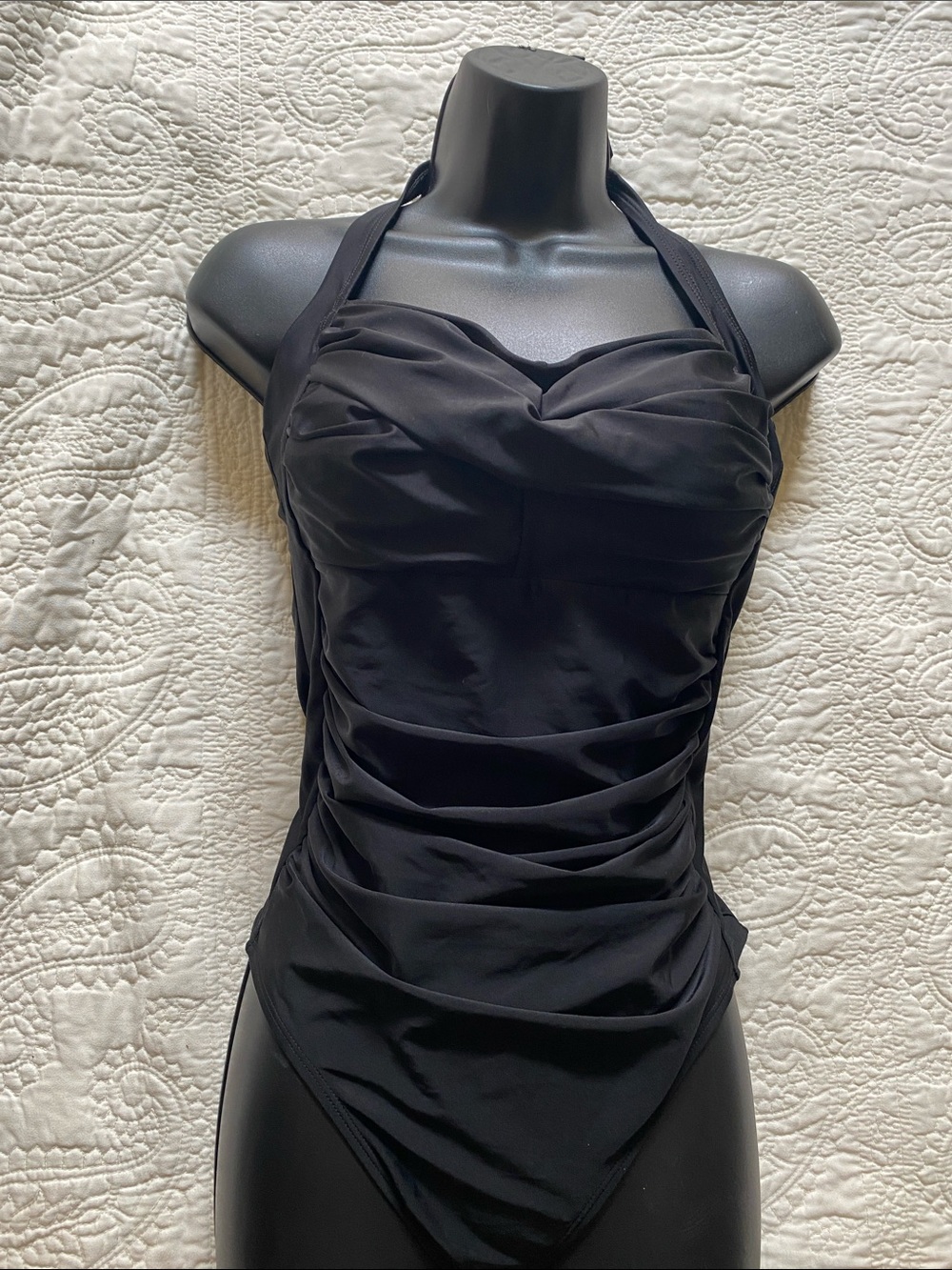 Ruched Black Halter One-Piece Swimsuit